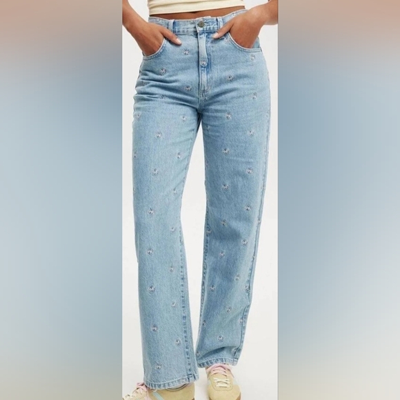 Cotton On Pink Bow Embroidered Loose Straight Jeans - Picture 2 of 8